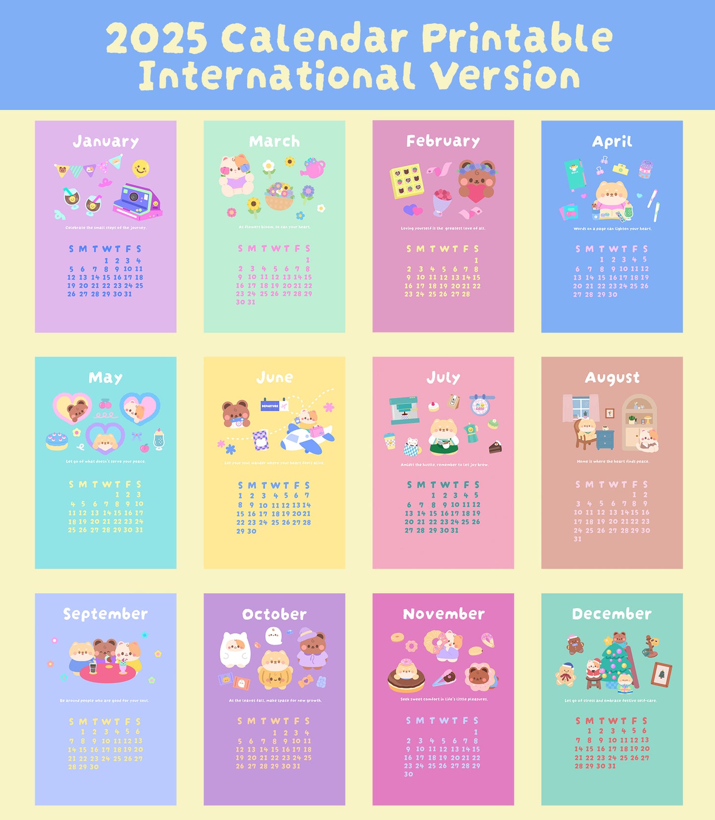2025 Printable Calendar International Version / GoodNotes stickers / Digital Download / Planner Calendar