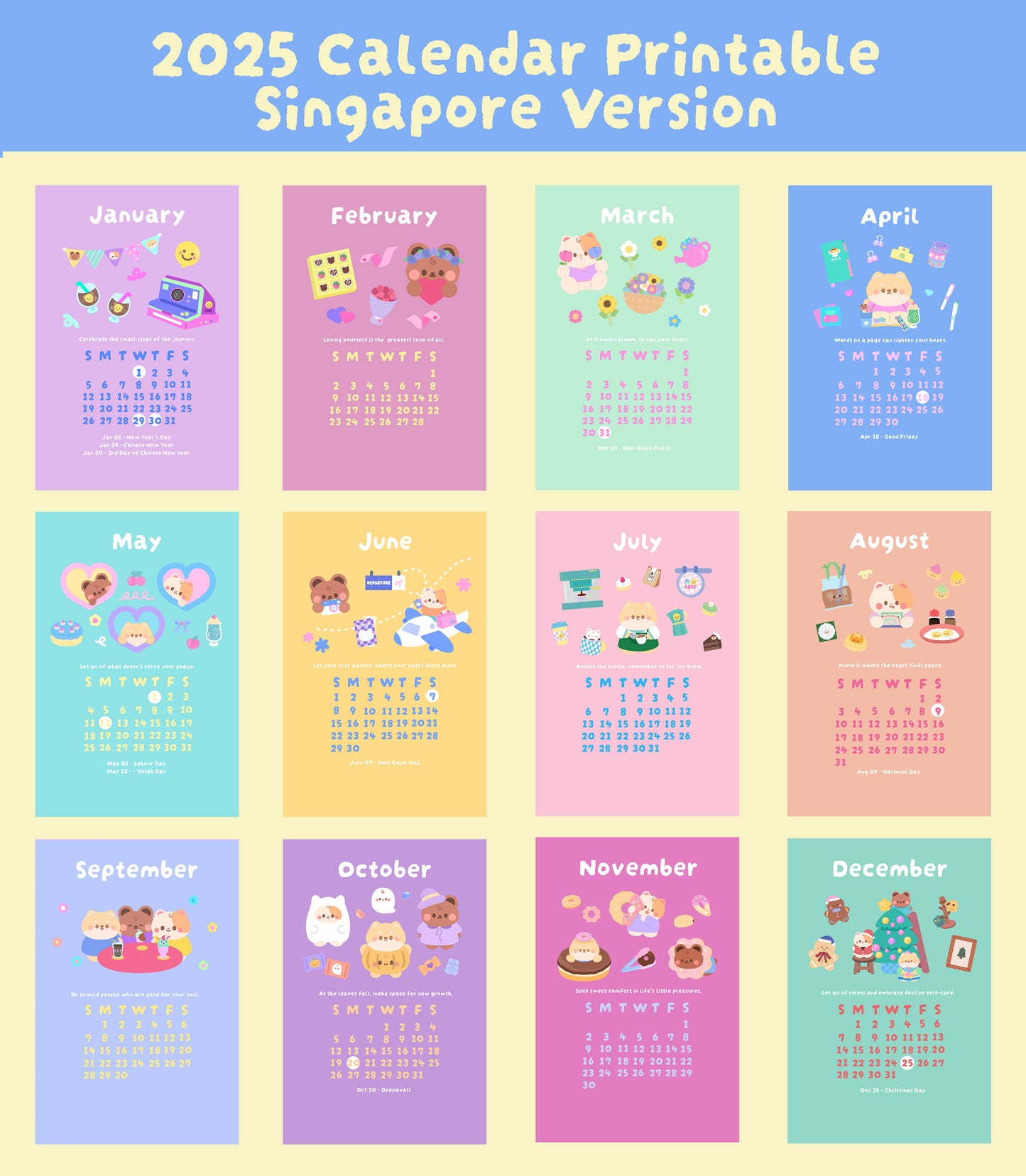 2025 Printable Calendar Singapore Version / GoodNotes stickers / Digital Download / Planner Calendar