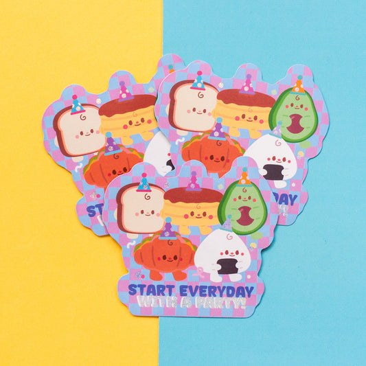 Start Everyday With A Party Holographic Finish Die-Cut Sticker