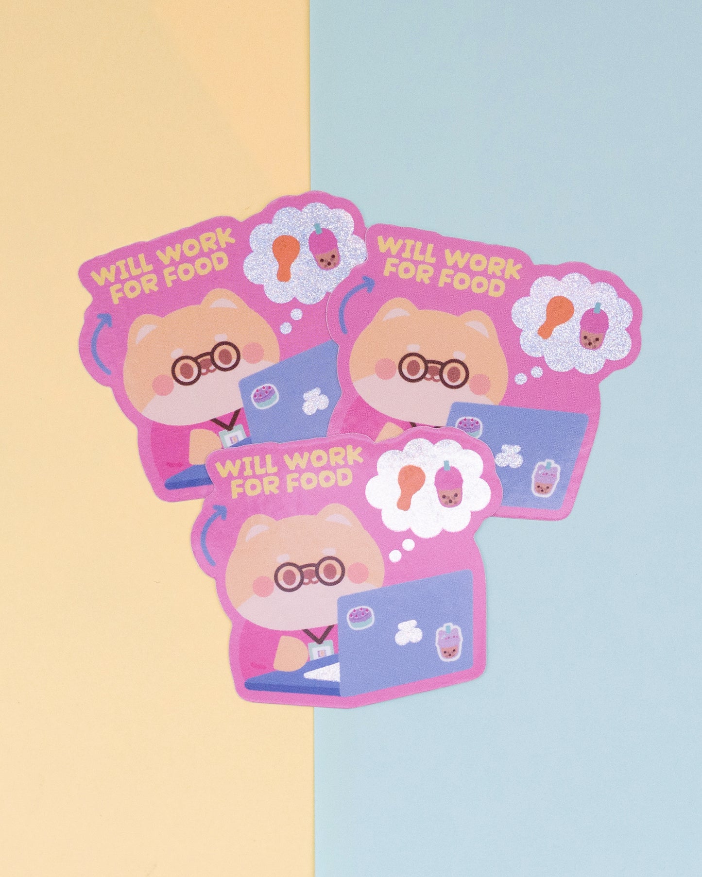 Will Work For Food Holographic Finish Die-Cut Sticker