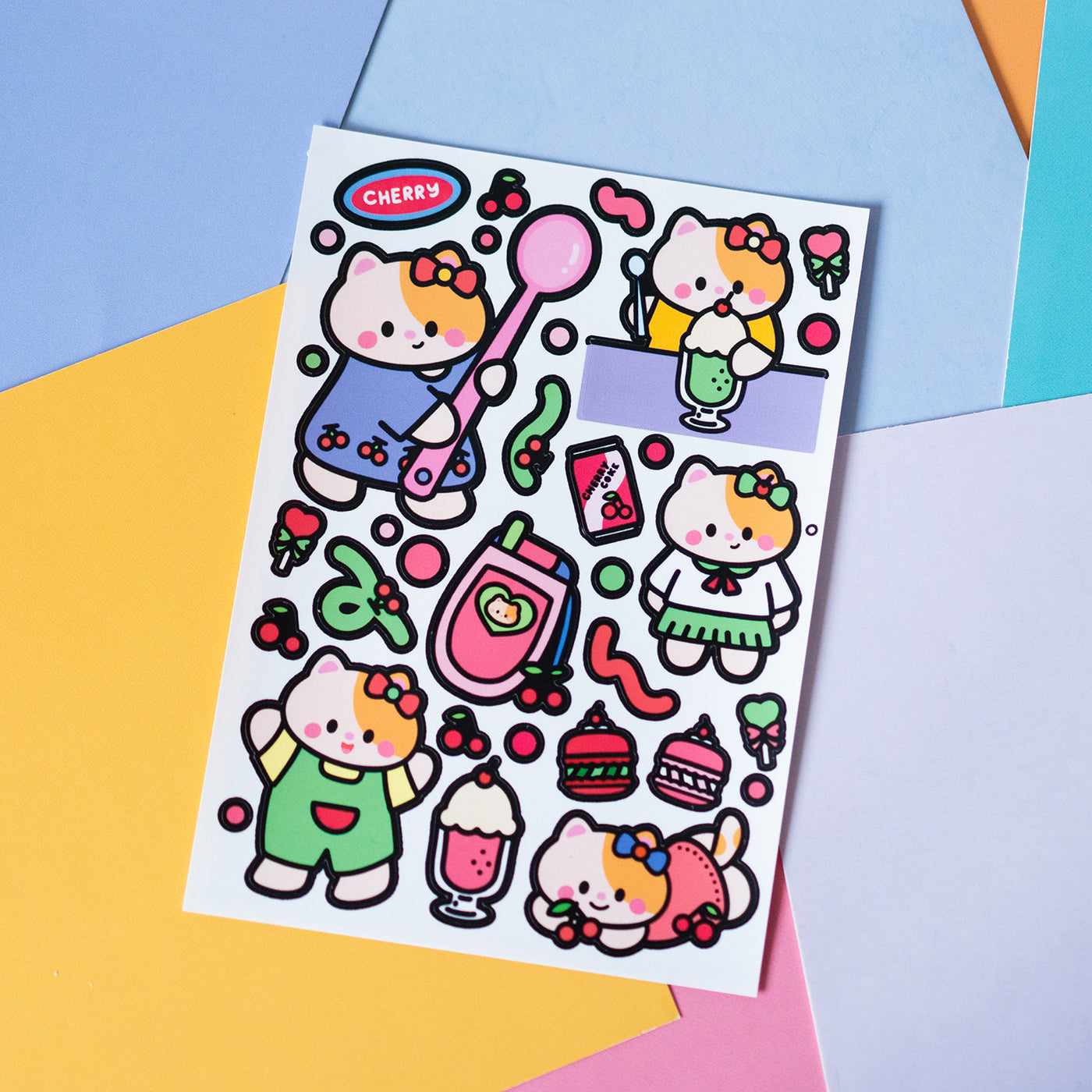 Outlined Space Nyan and Cherry Matte Journal Sticker Sheet