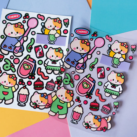 Outlined Space Nyan and Cherry Matte Journal Sticker Sheet