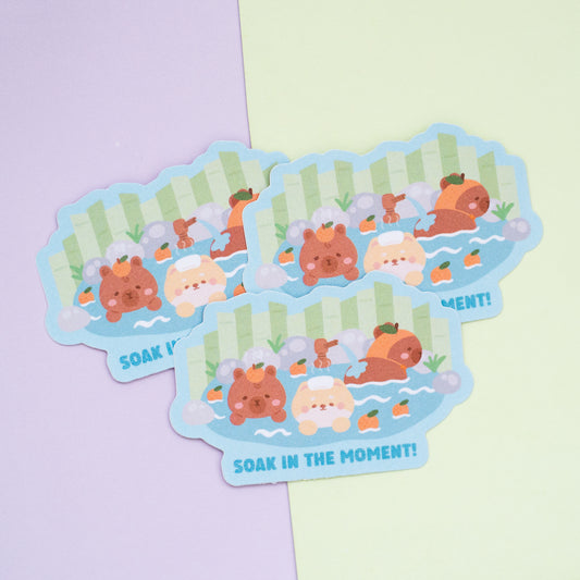 Capybara Soak In The Moment Frosted Finish Die-Cut Sticker