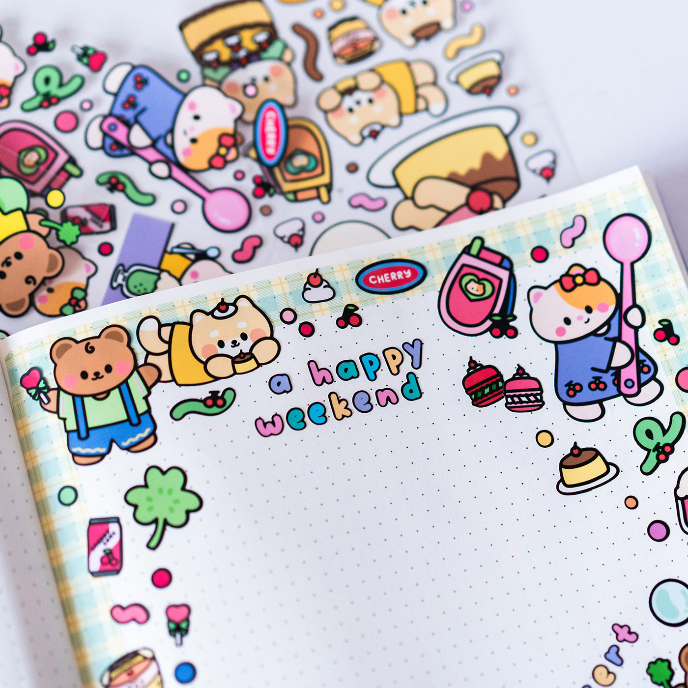 Outlined Space Nyan and Cherry Matte Journal Sticker Sheet