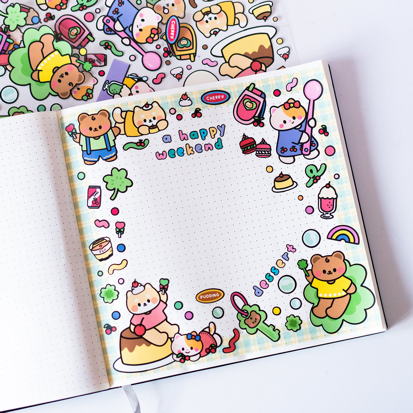 Outlined Darekuma and Clover Matte Journal Sticker Sheet