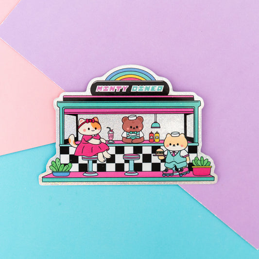 Minty Diner Holographic Finish Die-Cut Sticker