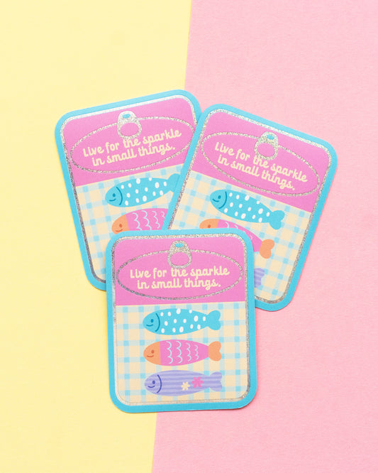 *new* Live For The Sparkle in Small Things Fish Tin Holographic Finish Die-Cut Sticker