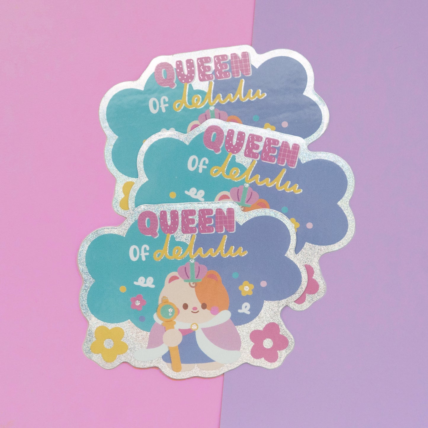 Queen of Delulu Holographic Finish Die-Cut Sticker