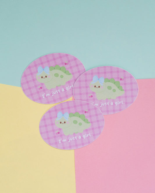 I'm Just A Girl Dino Frosted Finish Die-Cut Sticker