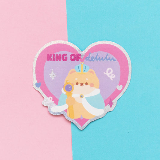 Delulu King Holographic Finish Die-Cut Sticker