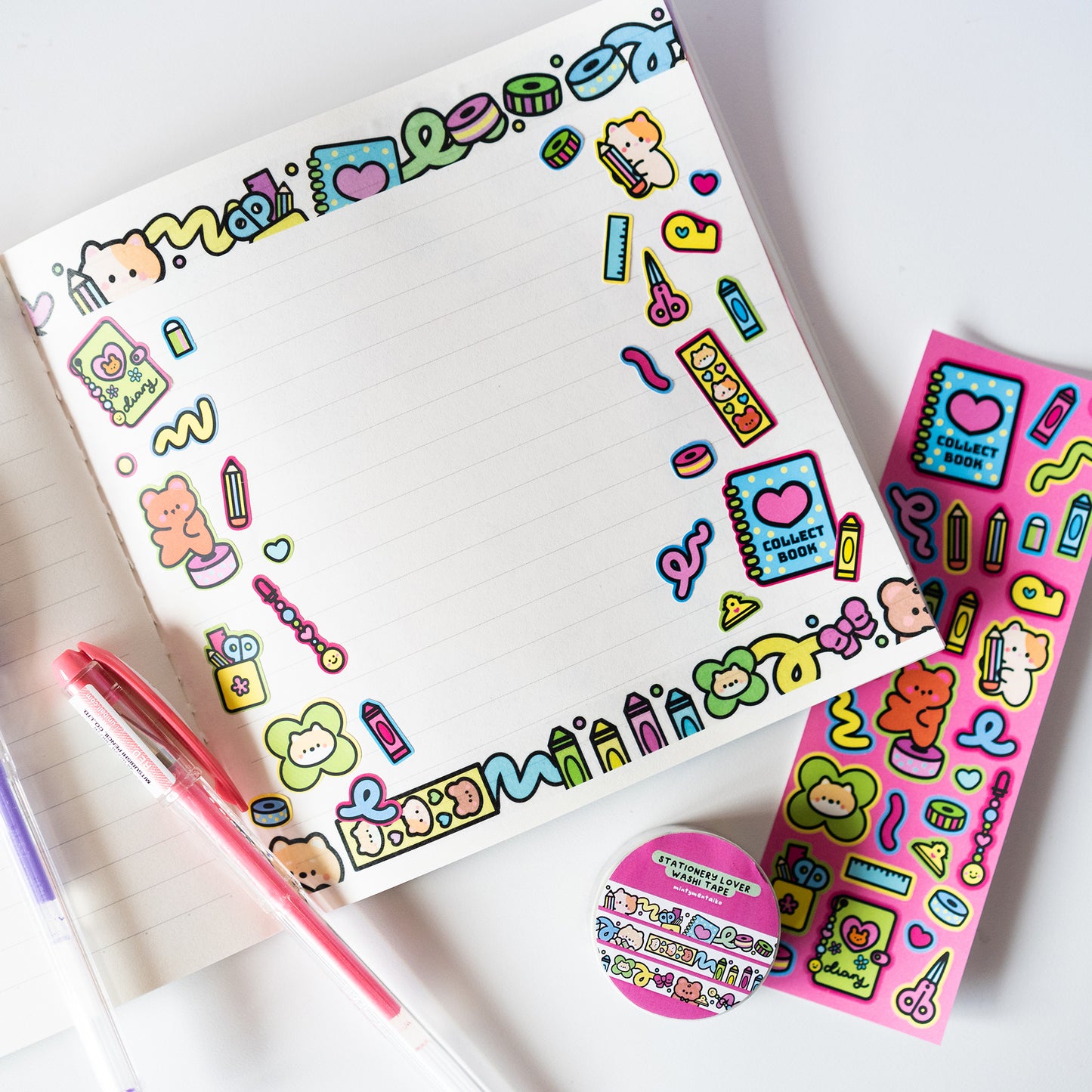 Minty Friends Stationery and Journaling Y2K Lined Art Deco Journal Sticker Sheet