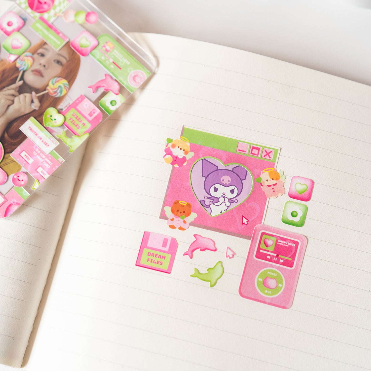 Y2K Pink and Green Windows and Gadgets and Journal Sticker Sheet