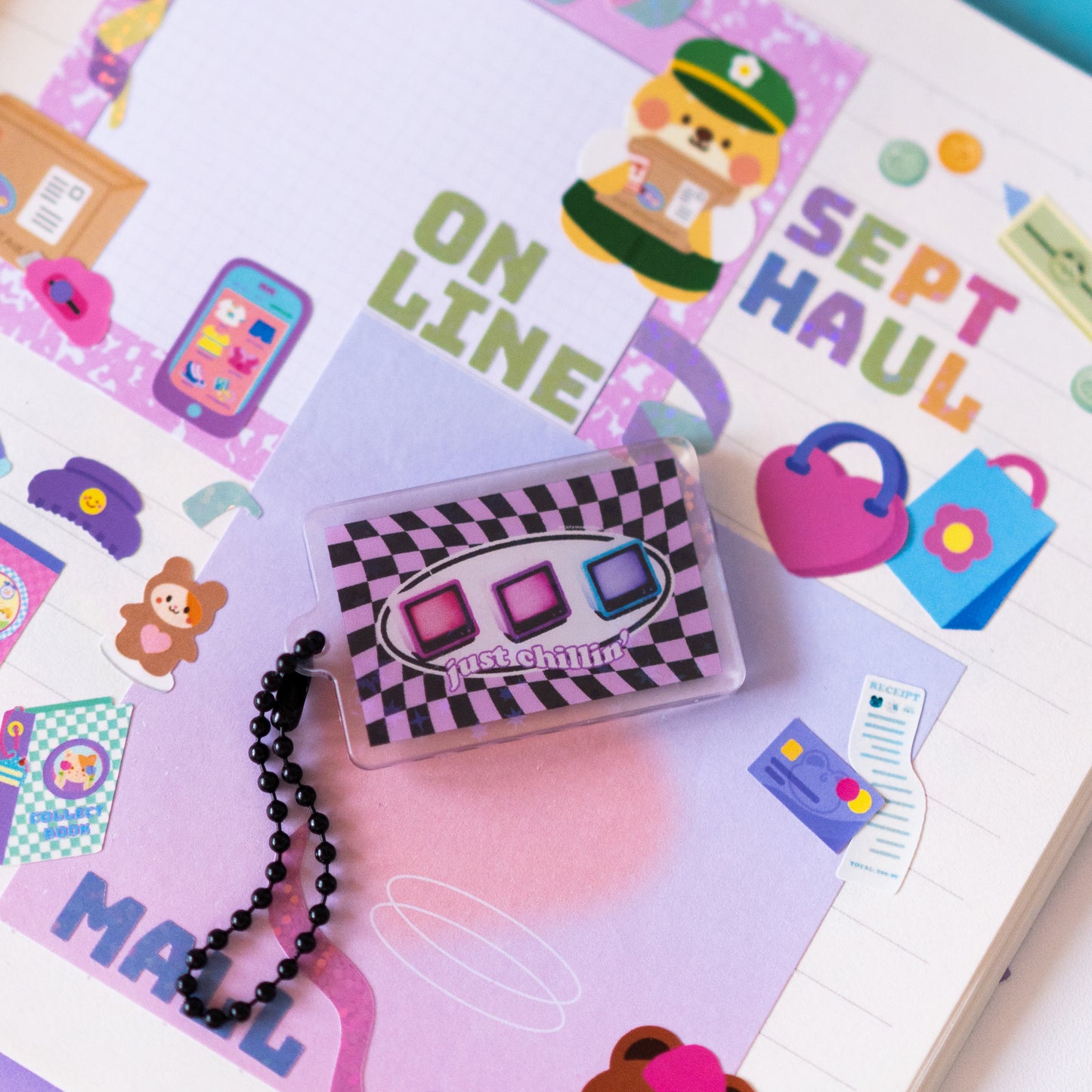Y2K Rectangles Acrylic Holographic Sparkle Keyring Keychain
