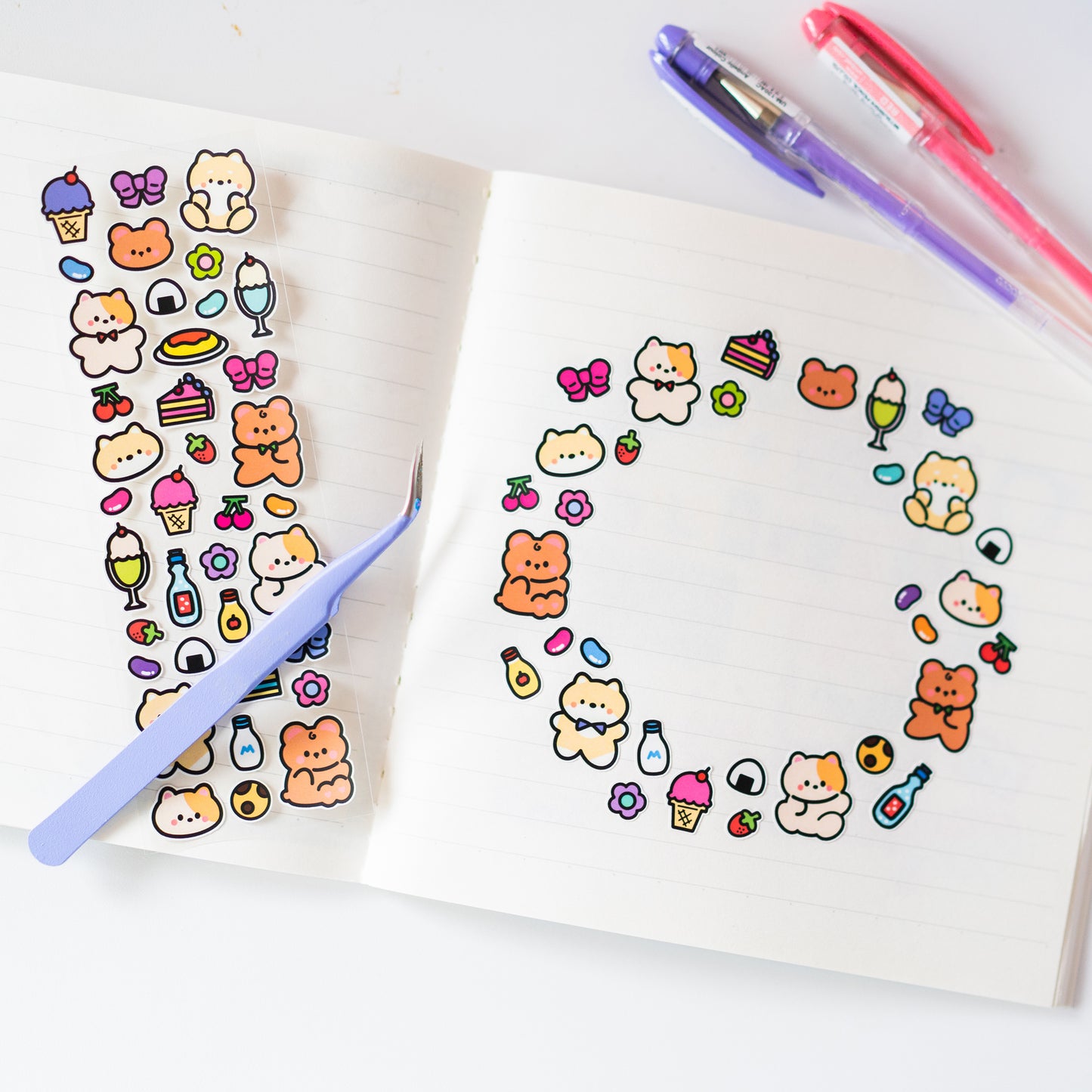 Minty Friends Y2K Lined Art Deco Journal Sticker Sheet