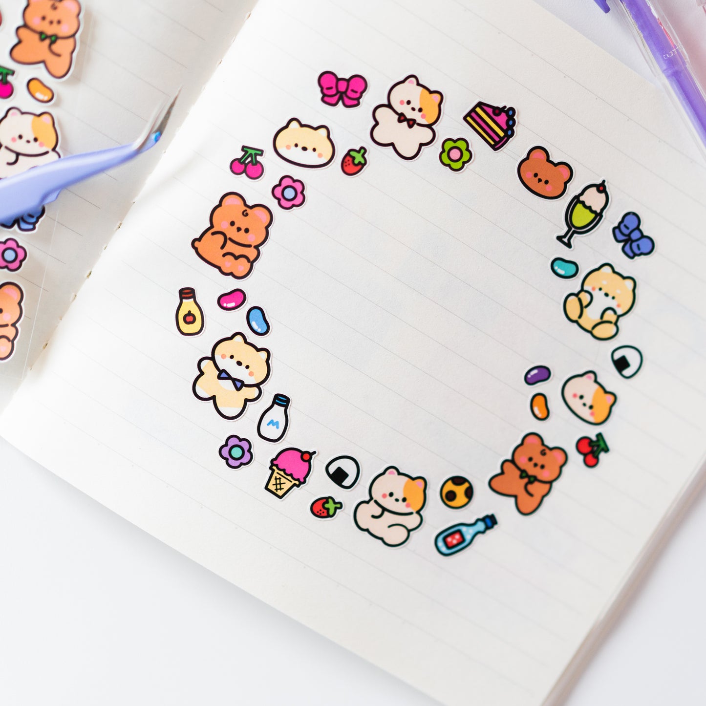 Minty Friends Y2K Lined Art Deco Journal Sticker Sheet