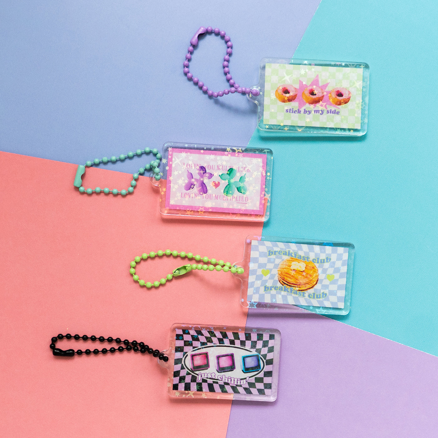 Y2K Rectangles Acrylic Holographic Sparkle Keyring Keychain