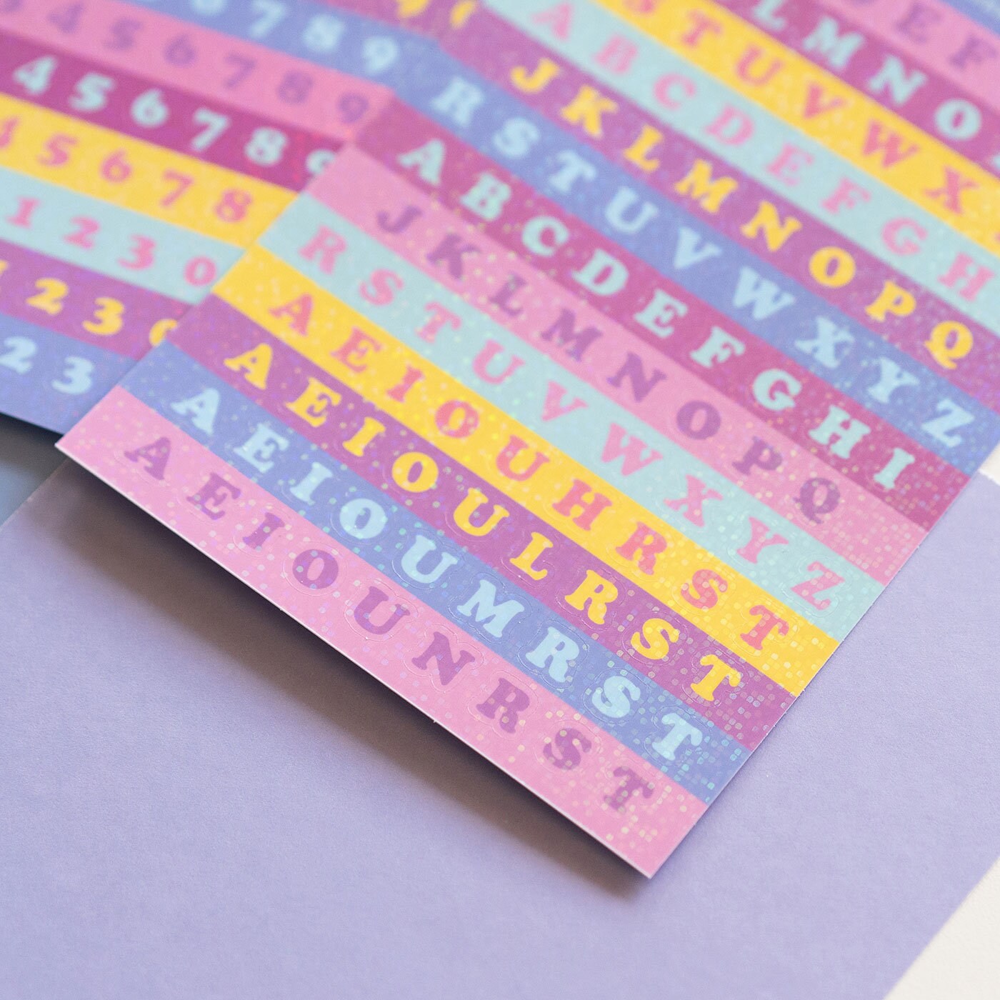 Sweet Retro Pastel Alphabet and Number Holographic Confetti Journal Sticker Sheet