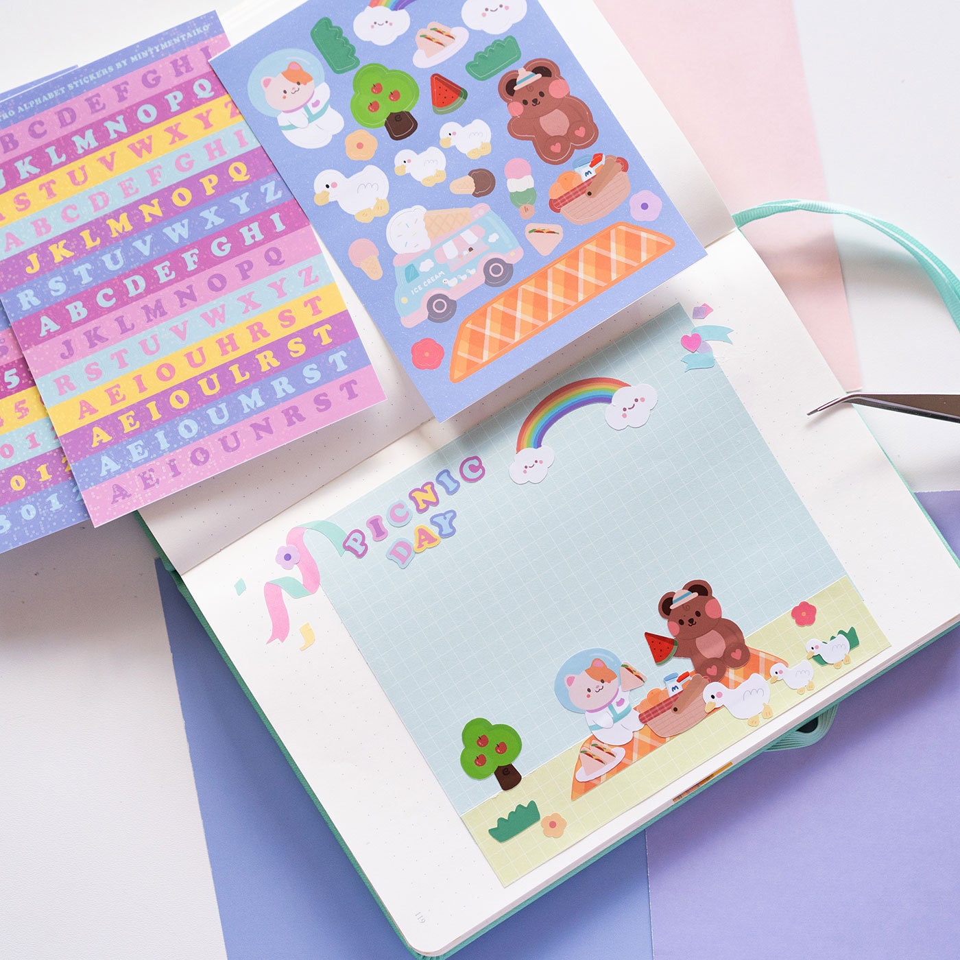 Sweet Retro Pastel Alphabet and Number Holographic Confetti Journal Sticker Sheet