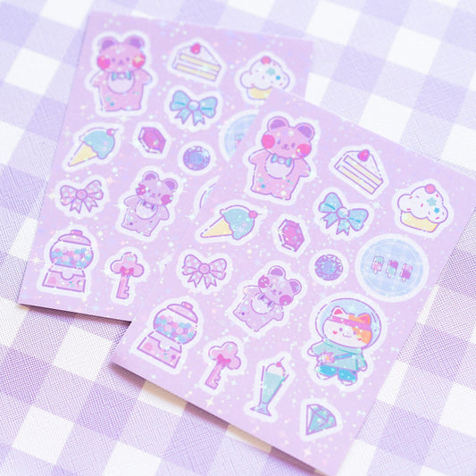 Pastel Retro Pop Holographic Sparkle Journal Sticker Sheet