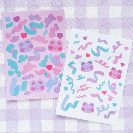 Pastel Retro Pop Confetti and Doodle Holographic Sparkle Journal Sticker Sheet