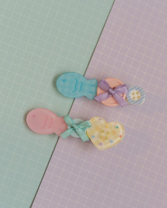 *new* Whimsy Fish & Buttons Hair Clips