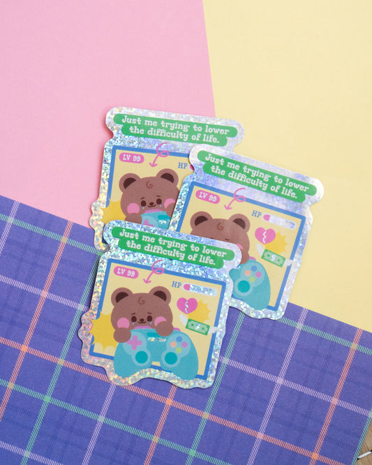 *new* Just Me Trying To Lower Difficulty of Life Holographic Finish Die-Cut Sticker