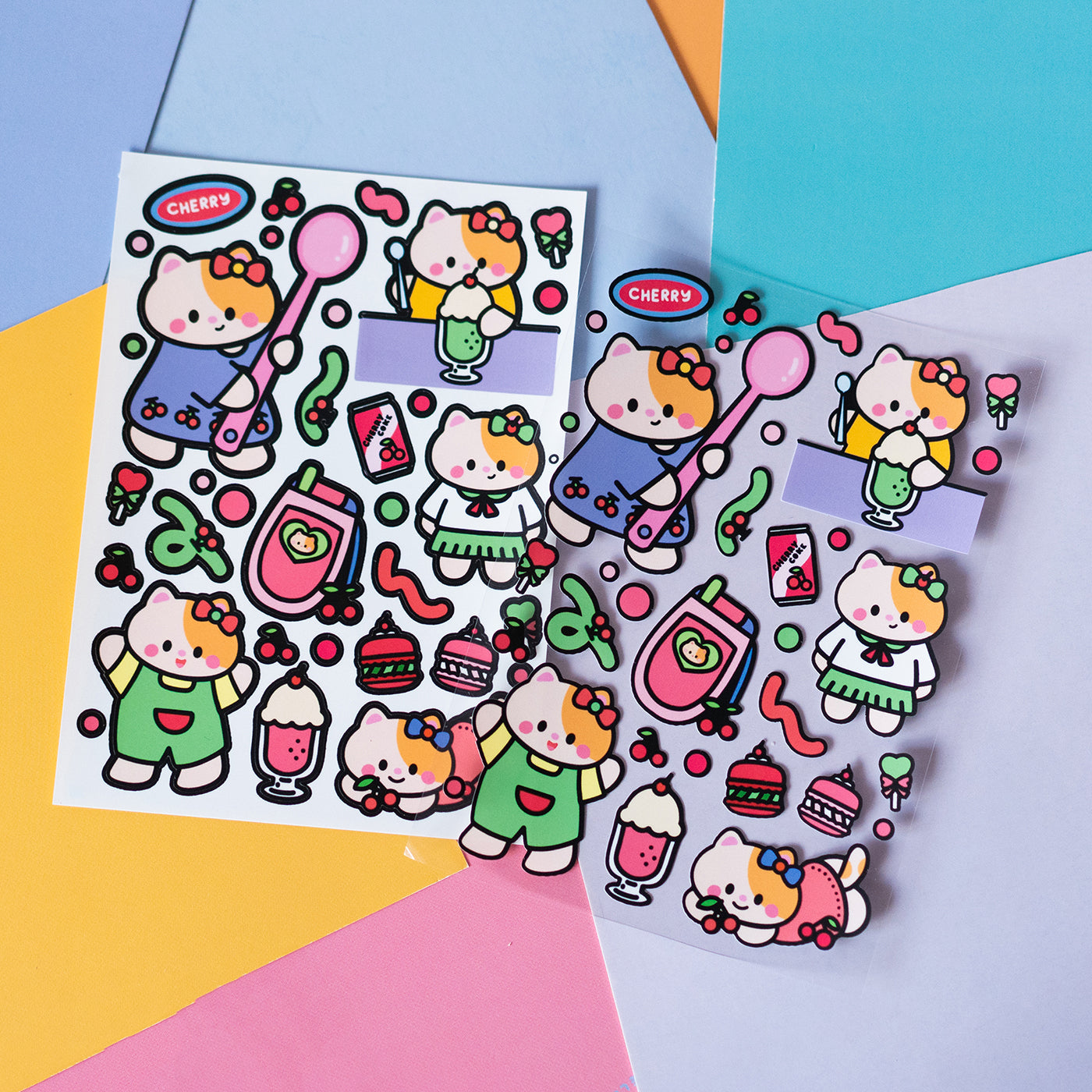 Outlined Space Nyan and Cherry Matte Journal Sticker Sheet
