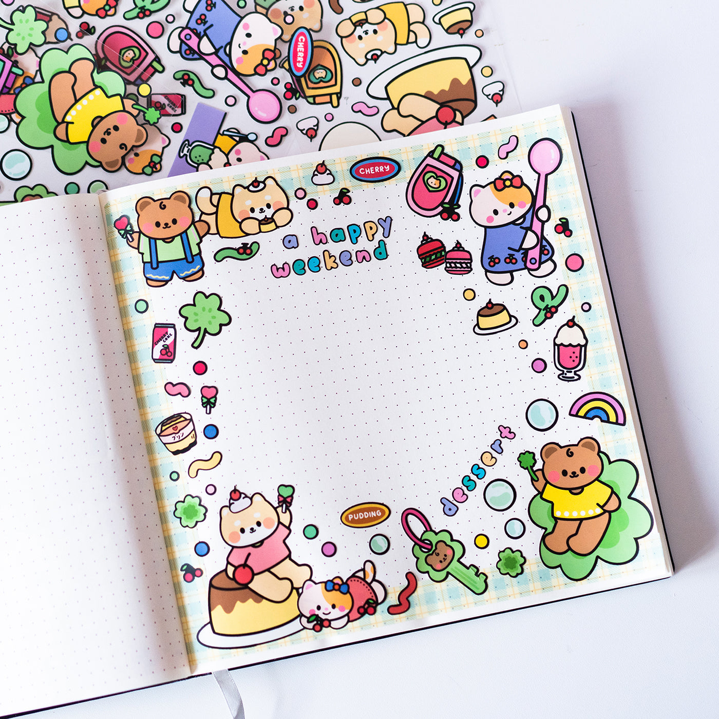 Outlined Space Nyan and Cherry Matte Journal Sticker Sheet