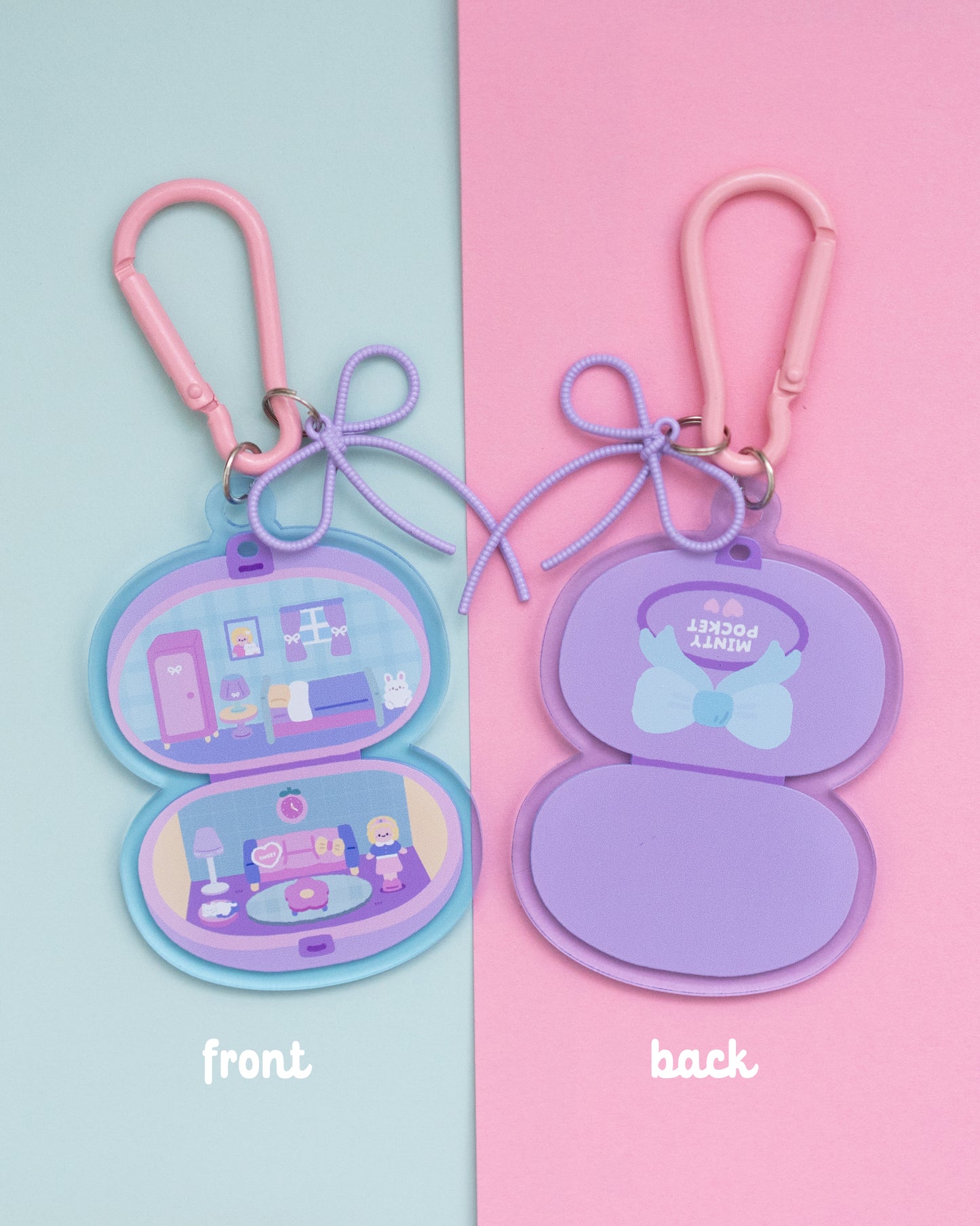 *new* Big Polly Pocket Double Sided Keychain with Bow Charm Keychain