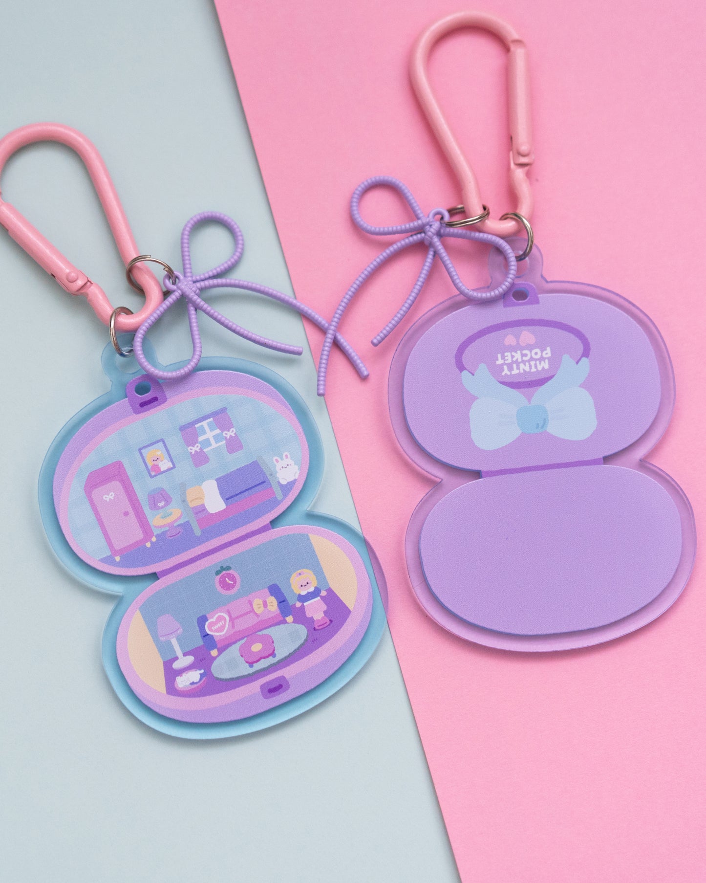 *new* Big Polly Pocket Double Sided Keychain with Bow Charm Keychain