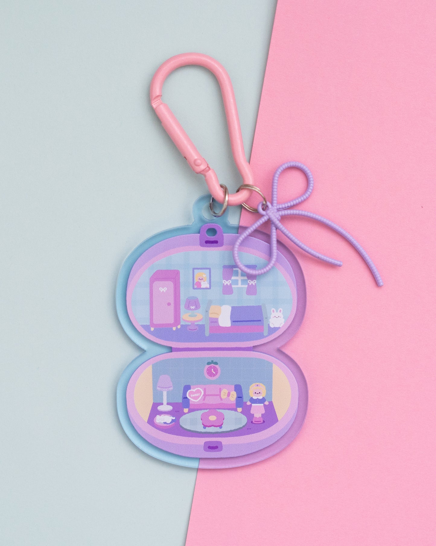 *new* Big Polly Pocket Double Sided Keychain with Bow Charm Keychain