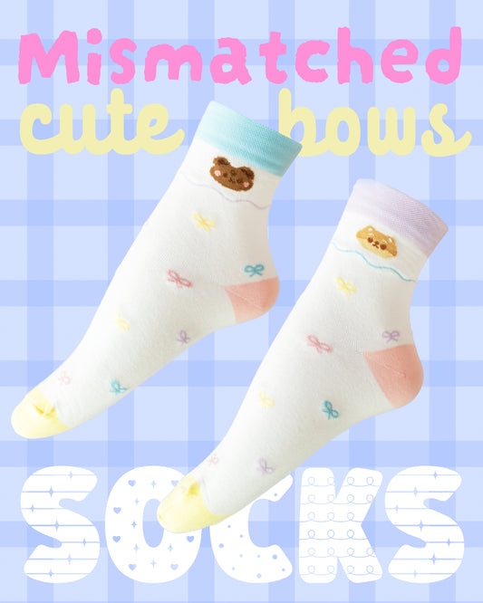 *new* Mismatched Colourful Bows Crew Socks