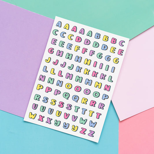 Colourful Y2K Alphabets Journal Sticker Sheet