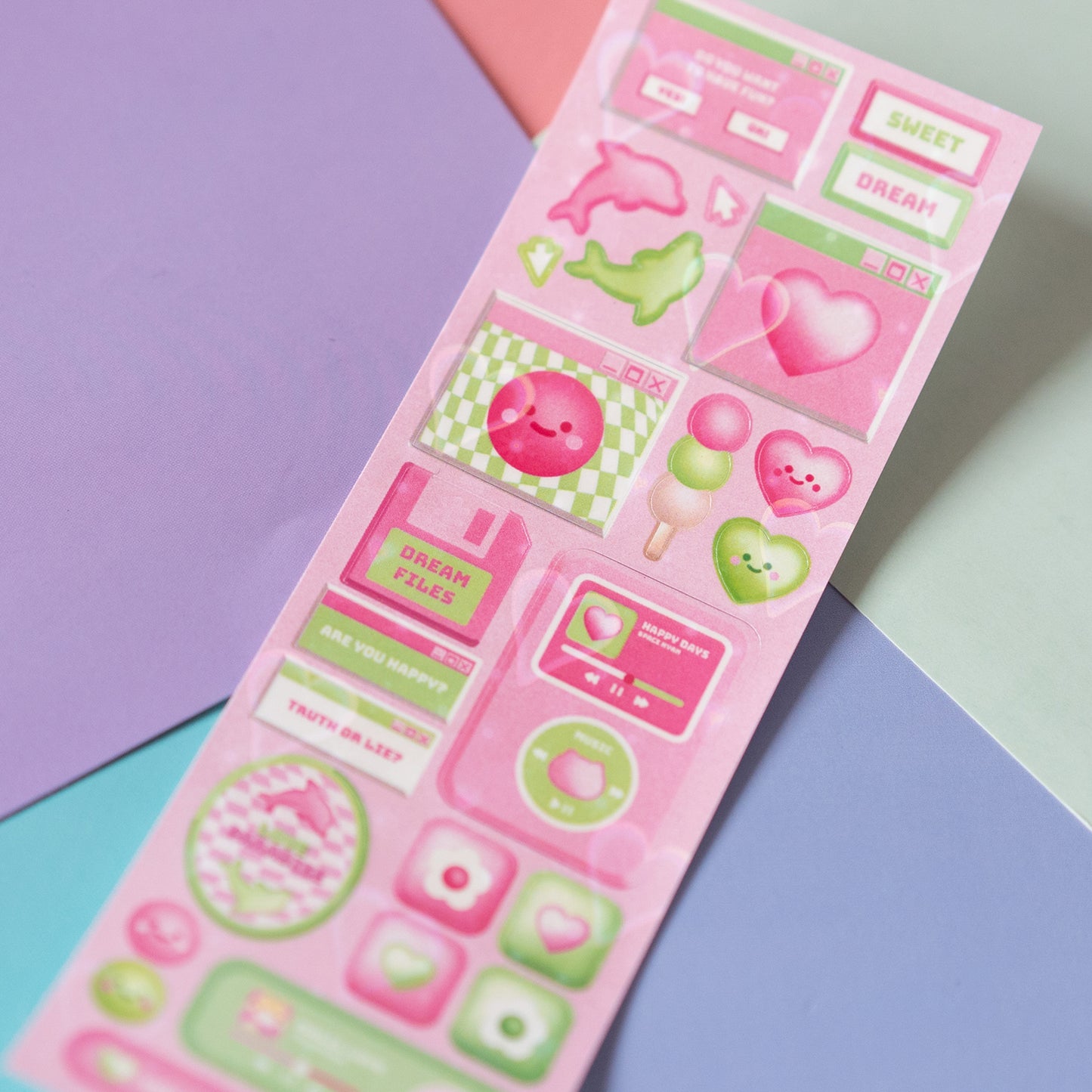 Y2K Pink and Green Windows and Gadgets and Journal Sticker Sheet