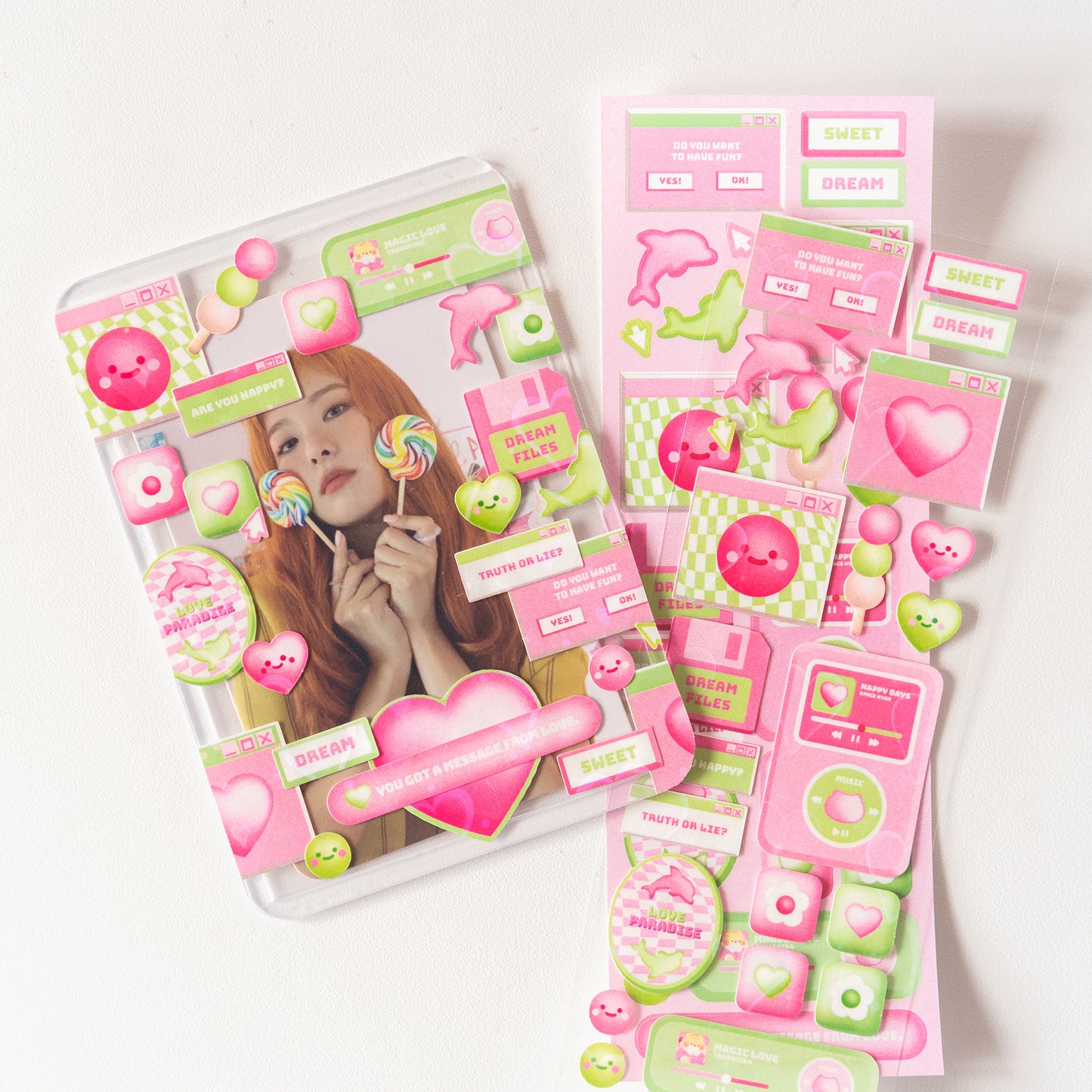 Y2K Pink and Green Windows and Gadgets and Journal Sticker Sheet