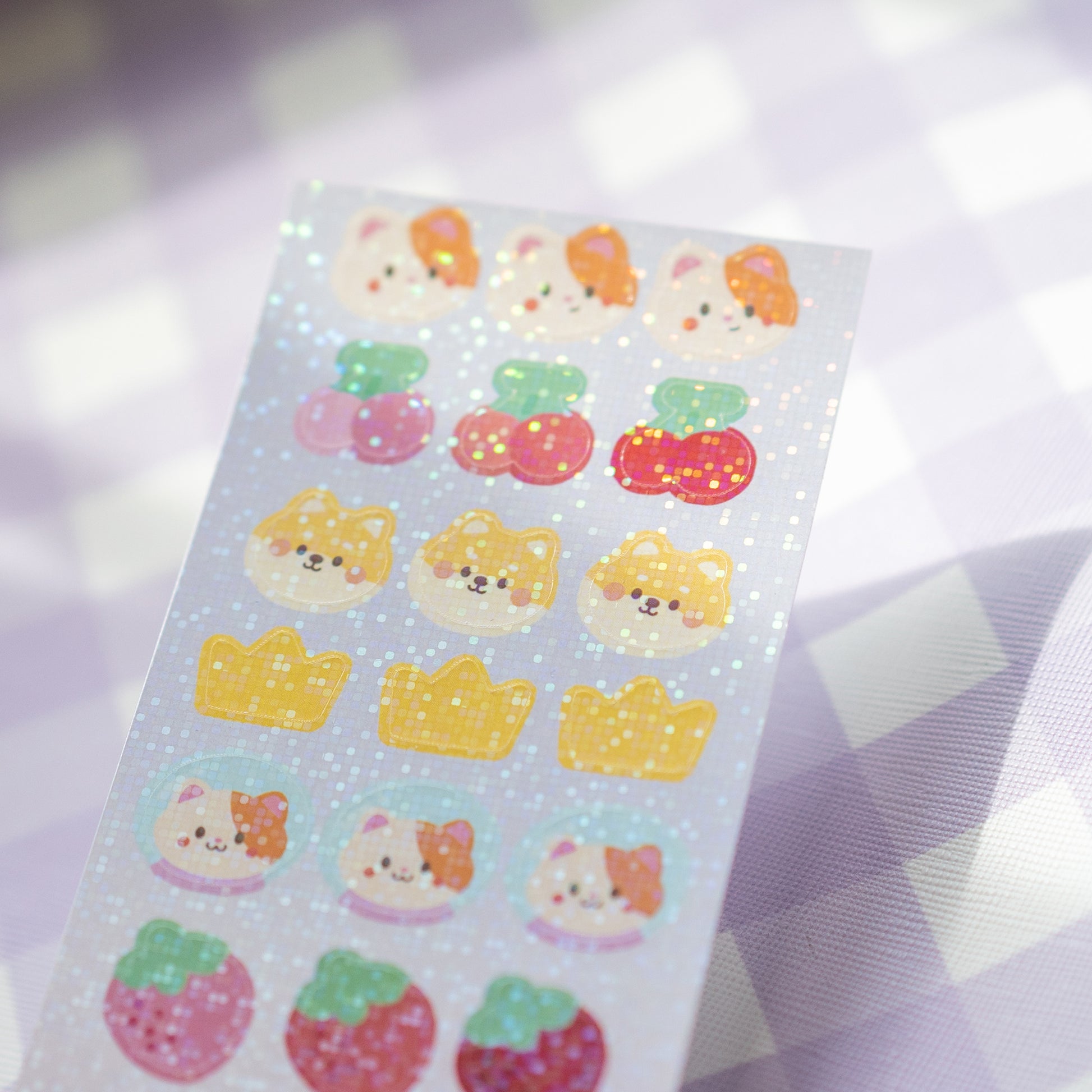 Kawaii Toploader Stickers, Hologram Deco Sticker Sheet, Strawberry