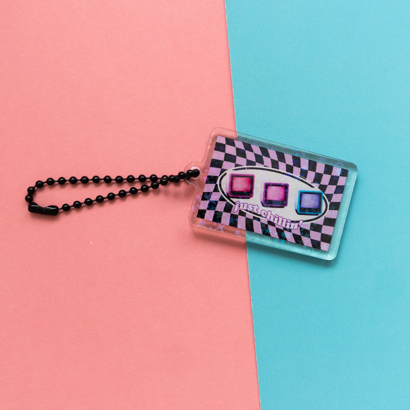 Y2K Rectangles Acrylic Holographic Sparkle Keyring Keychain