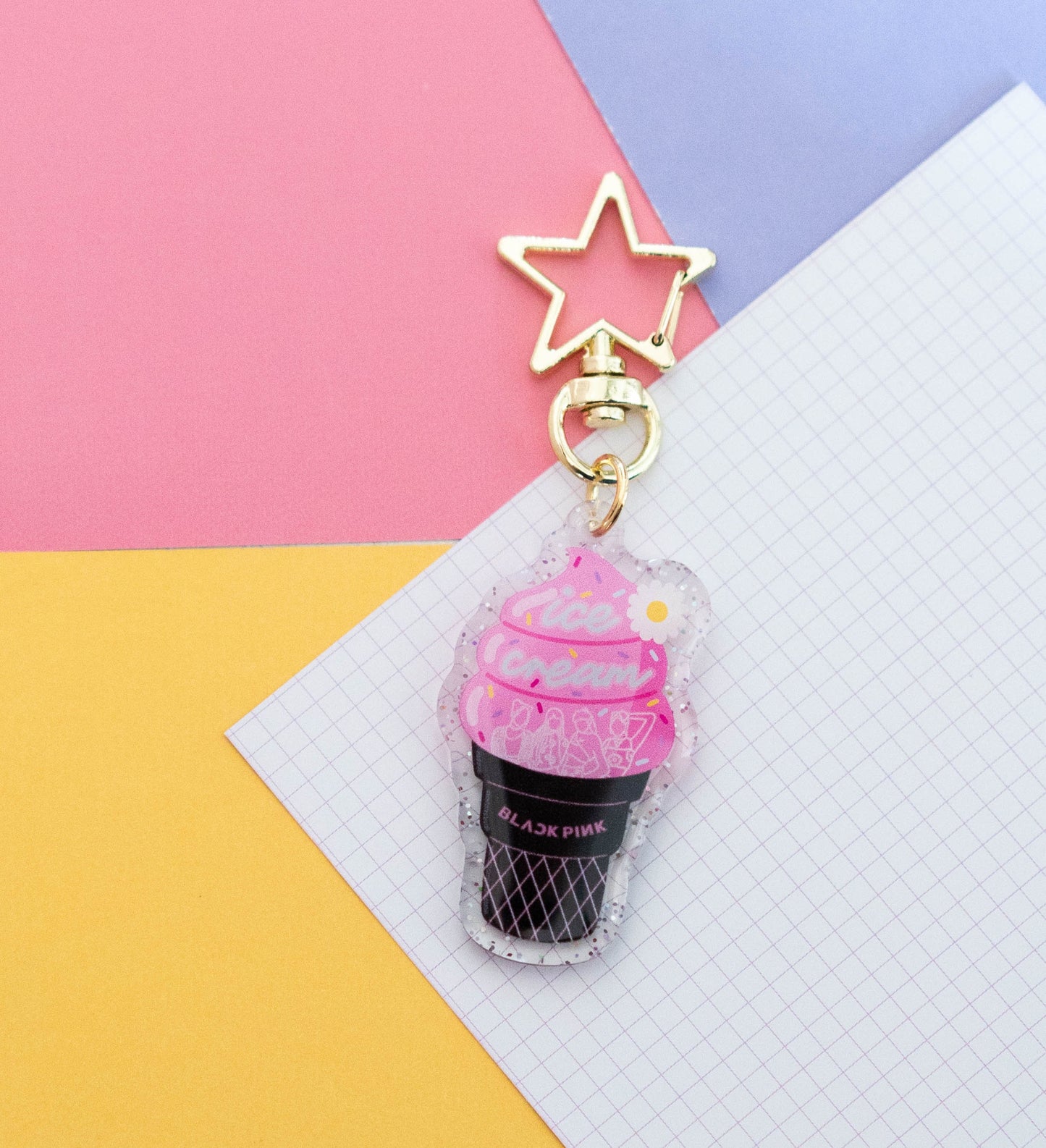 Blackpink Ice Cream Kpop Fan Art Glitter Acrylic Keychain Keyring