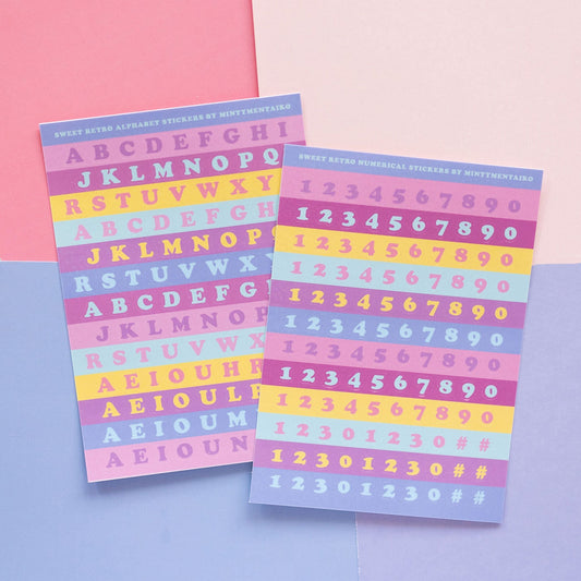 Sweet Retro Pastel Alphabet and Number Holographic Confetti Journal Sticker Sheet