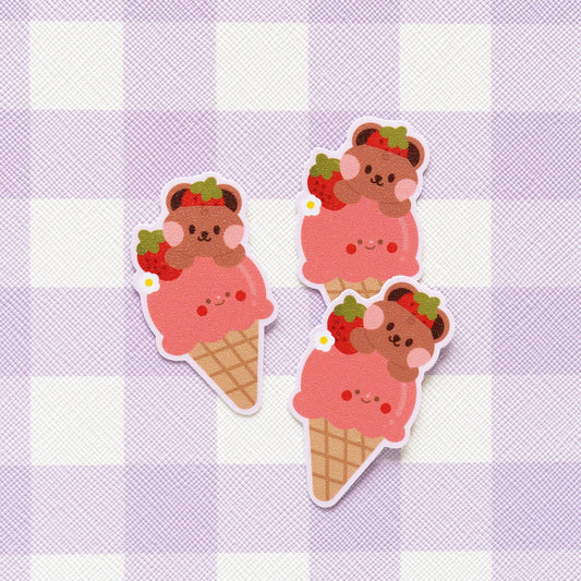 Darekuma's Strawberry Sorbet Ice Cream Frosted Finish Die-Cut Sticker
