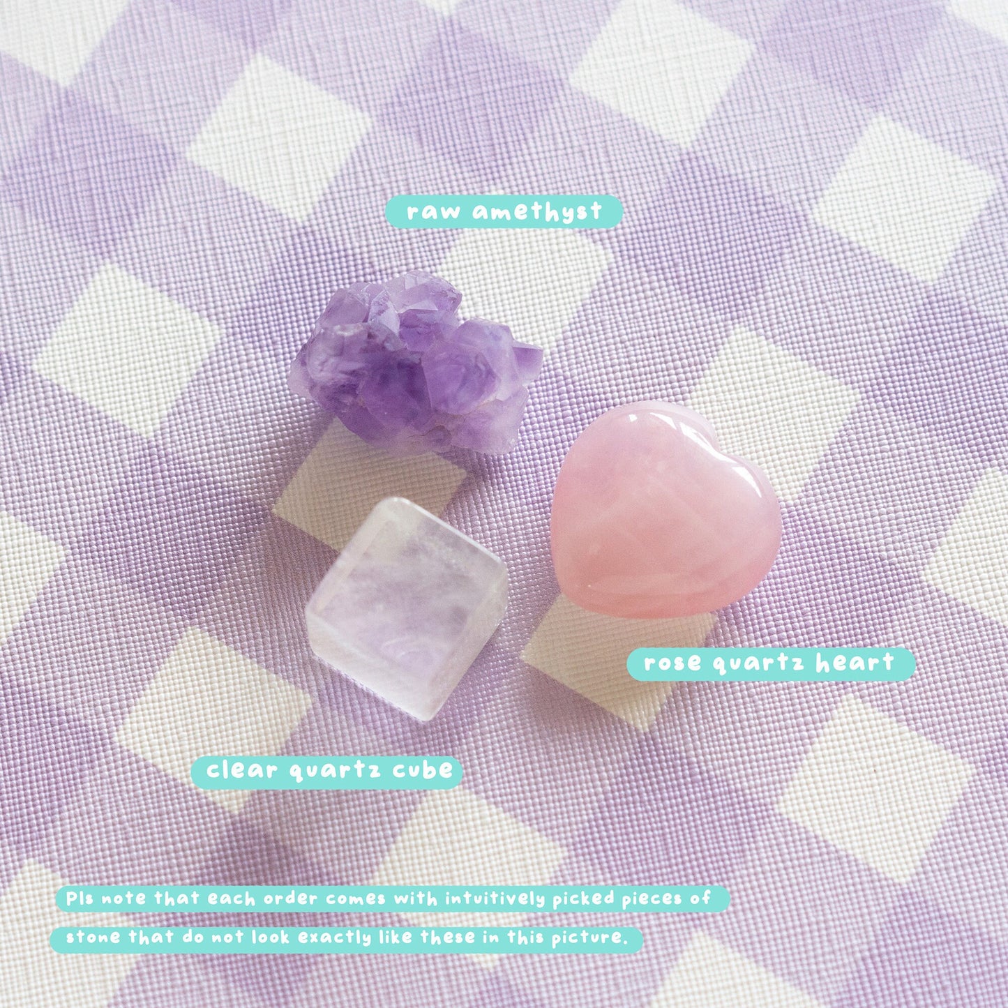 Quartz Lover Sticker, Print and Mini Beginner Healing Crystal Set - Rose Quartz, Clear Quartz, Amethyst
