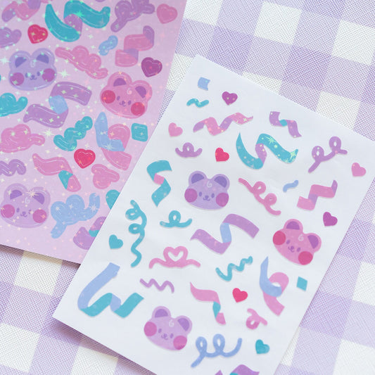 Pastel Retro Pop Confetti and Doodle Holographic Sparkle Journal Sticker Sheet